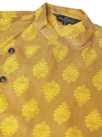 SOJANYA Men Gold-Toned & Mustard Woven Design Jacquard Silk Straight Kurta