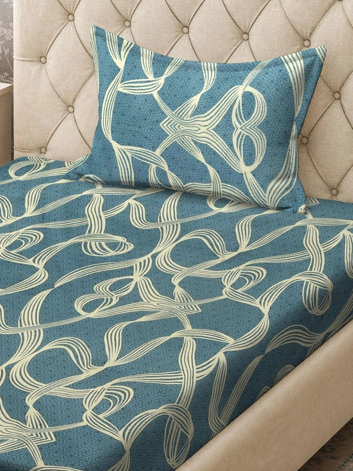 Moda Rapido X KLOTTHE Turquoise Blue 300 TC Single Bedsheet with 1 Pillow Covers