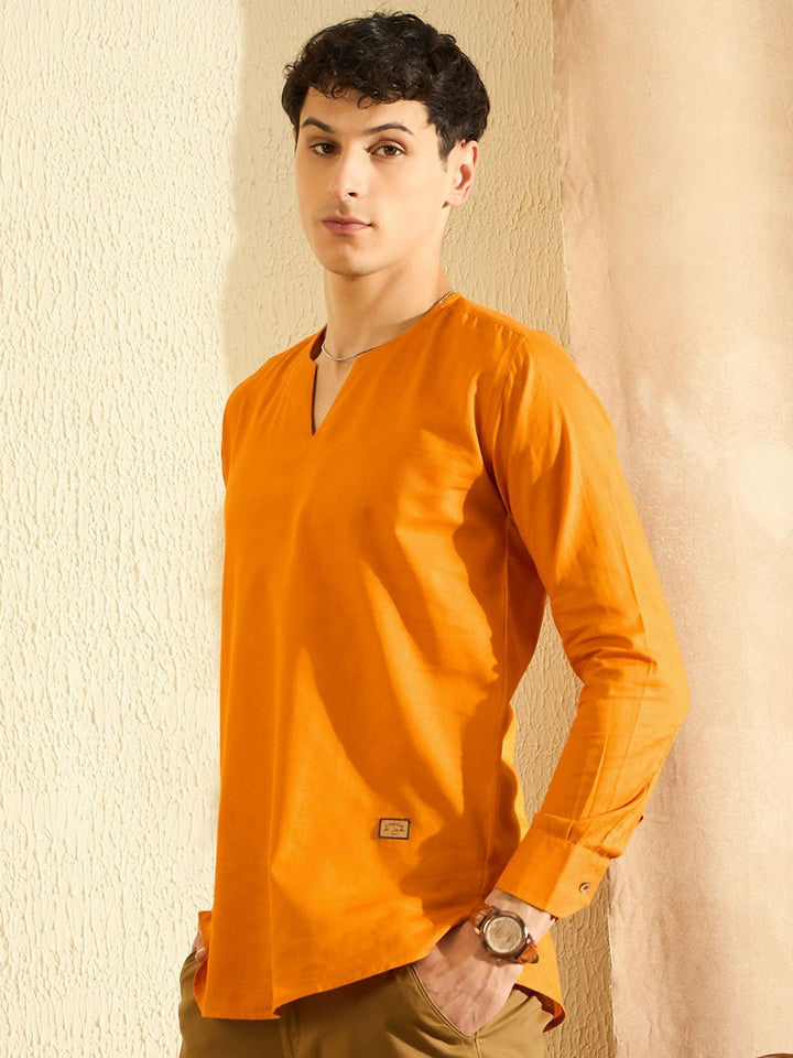 Dennison Men Kurta Kasual Pepejal Orange