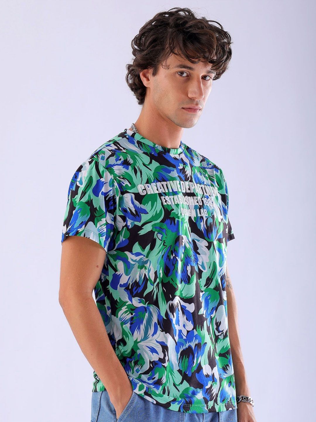 The Indian Garage Co Men All Over Printed Slim Fit Round Neck T-shirt