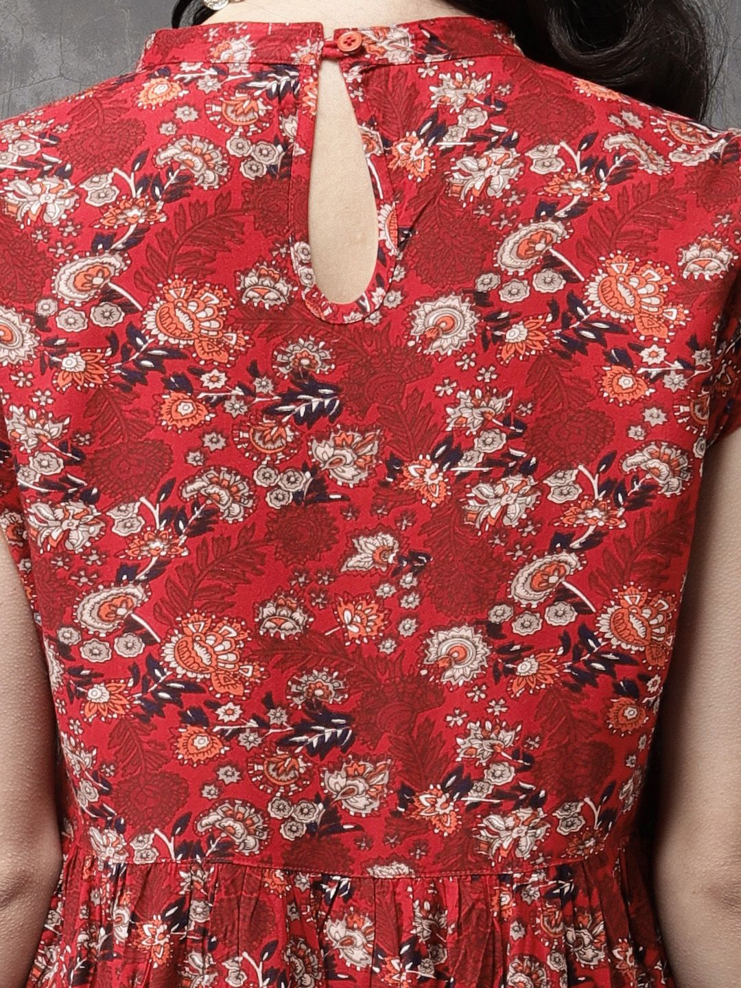 Anouk Women Red Floral Print A-Line Kurta