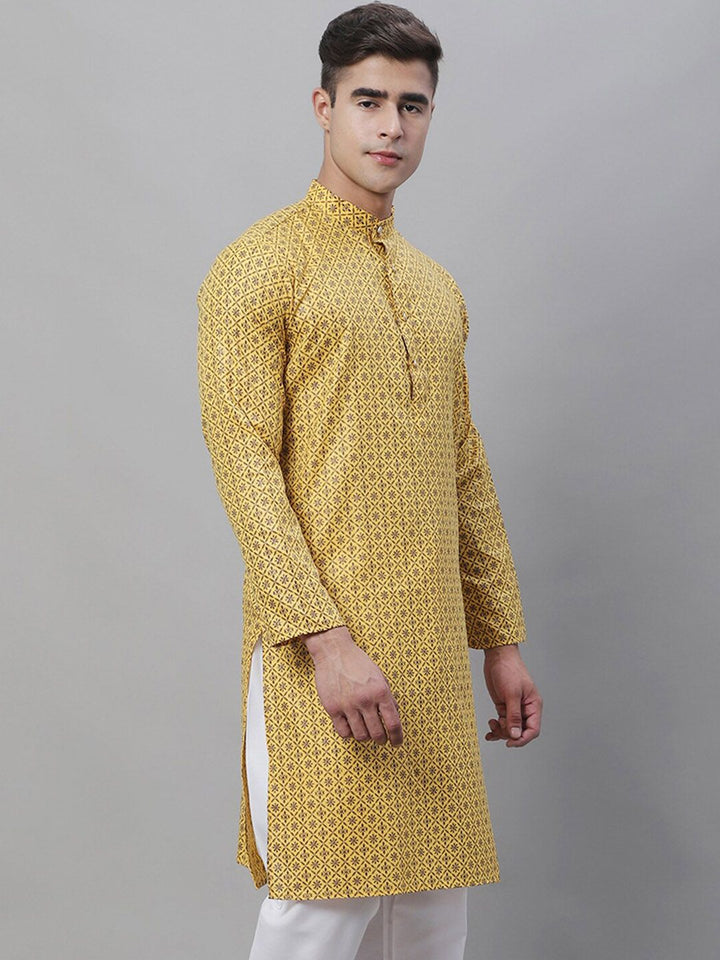 SOJANYA Men Geometric Printed Cotton Linen Kurta