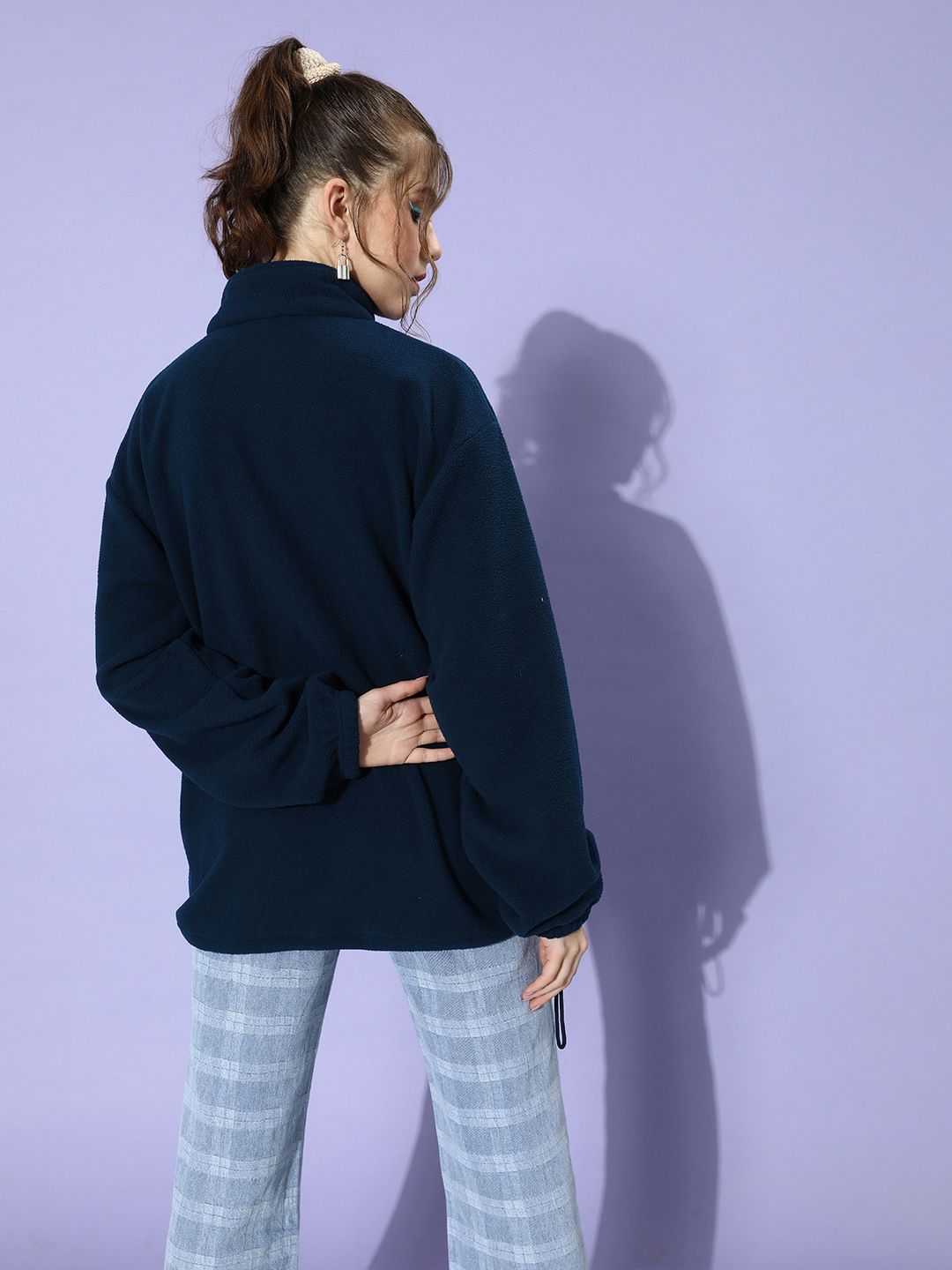 STREET 9 Women Deep Navy Blue Solid Sweatshirt