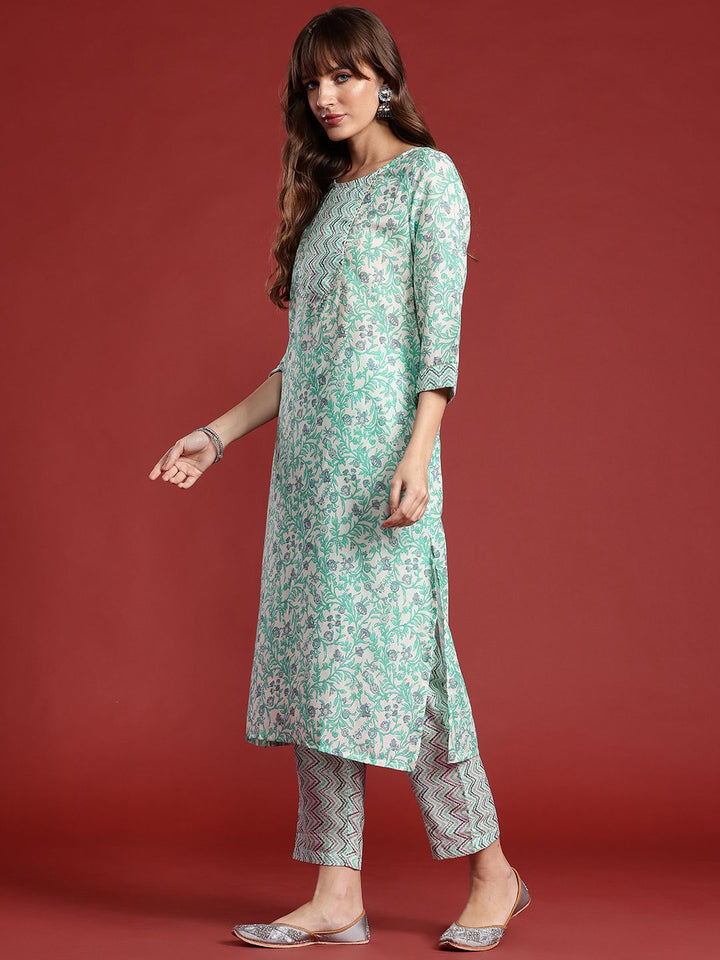 Anouk Floral Printed Regular Gotta Patti Kurta with Trousers & Dupatta