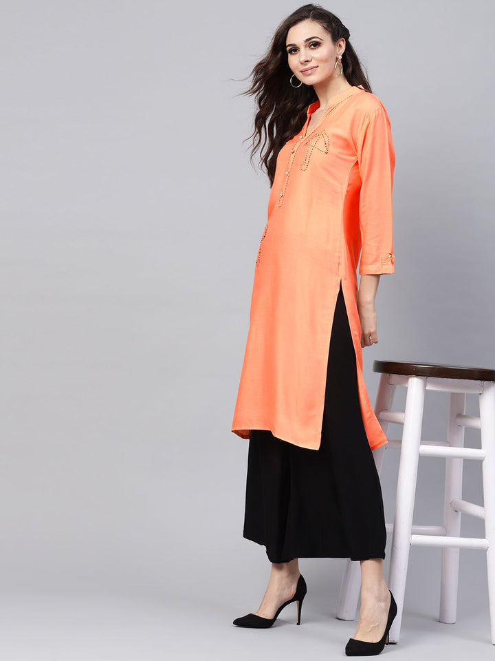 SOJANYA Kurta Lurus Pepejal Warna Peach Wanita