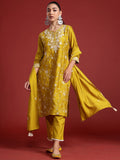 Indo Era Floral Embroidered Sequinned Kurta With Trousers & Dupatta