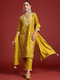 Indo Era Floral Embroidered Sequinned Kurta With Trousers & Dupatta