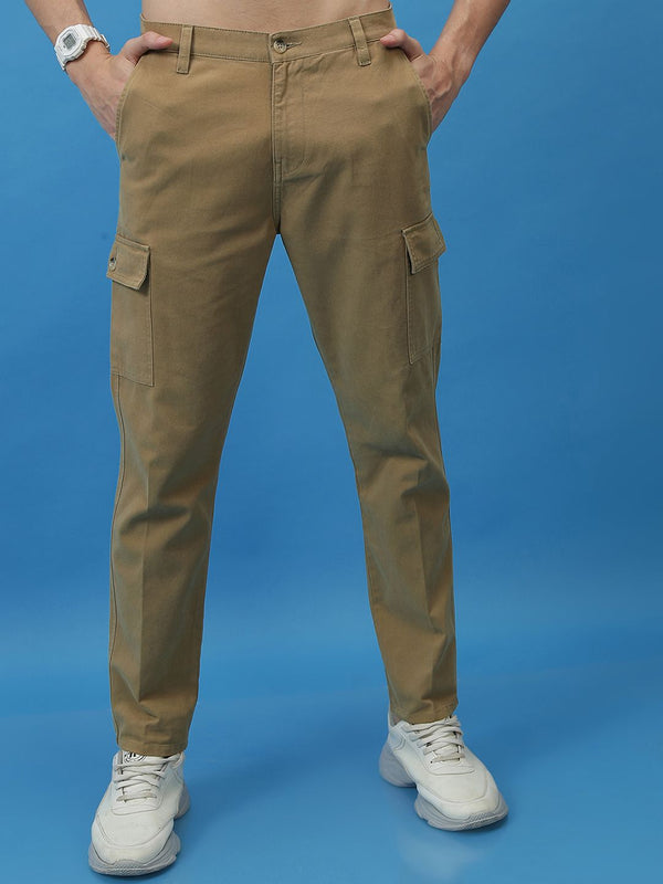 HIGHLANDER Men Tapered Fit Plain Cargo Trousers