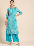 Anouk Women Blue & White Bandhani Print Pure Cotton Kurta with Palazzos