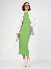 SASSAFRAS Green Ribbed Sheath Midi Dress