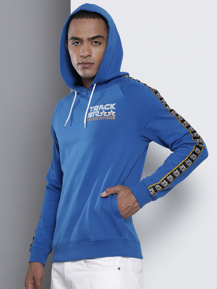 The Indian Garage Co Men Blue & Black Printed Hooded Sweatshirt