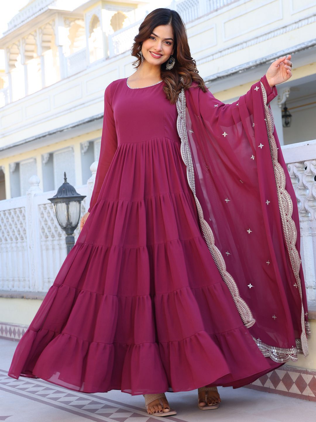 KALINI Women Layered Kurta with Pyjamas & With Dupatta