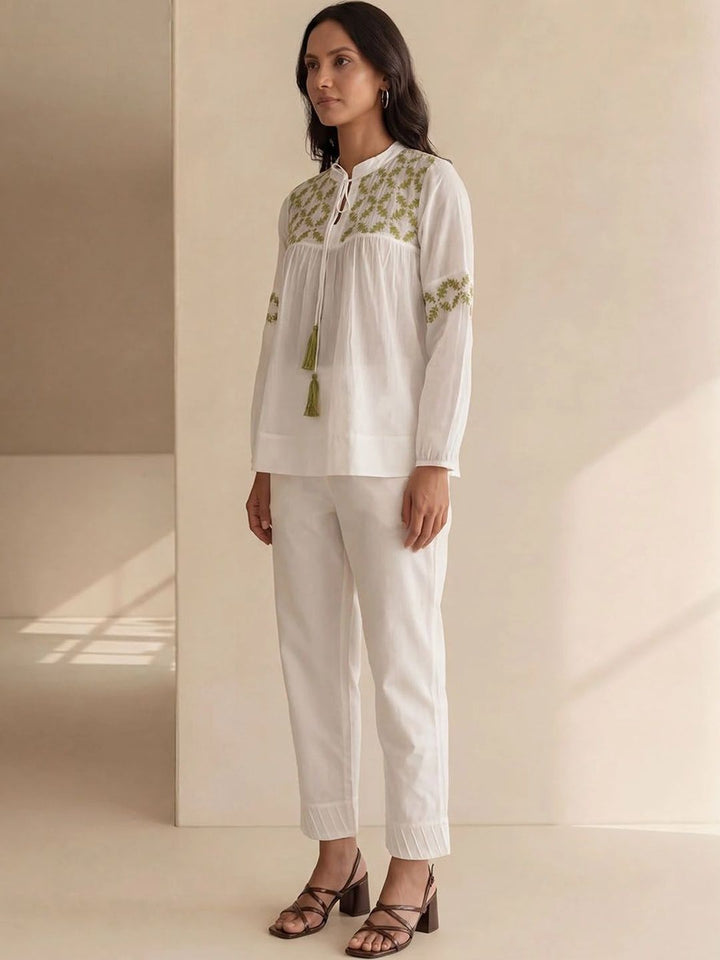 House of Chikankari Floral Bordir Ethnic Cotton Top