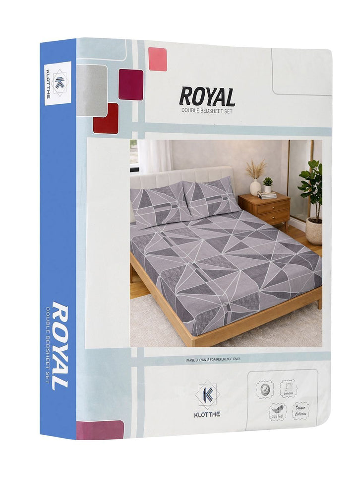 KLOTTHE Purple Geometric 300 TC King Bedsheet with 2 Pillow Covers