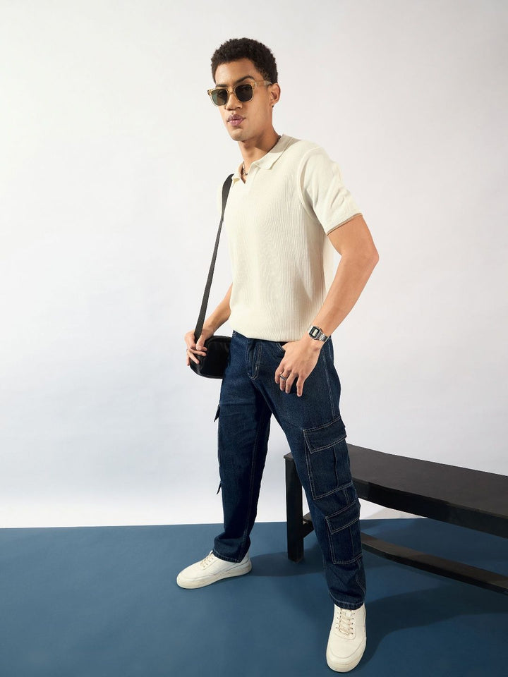 DENNISON Men Self Design Polo Collar Cotton T-Shirt