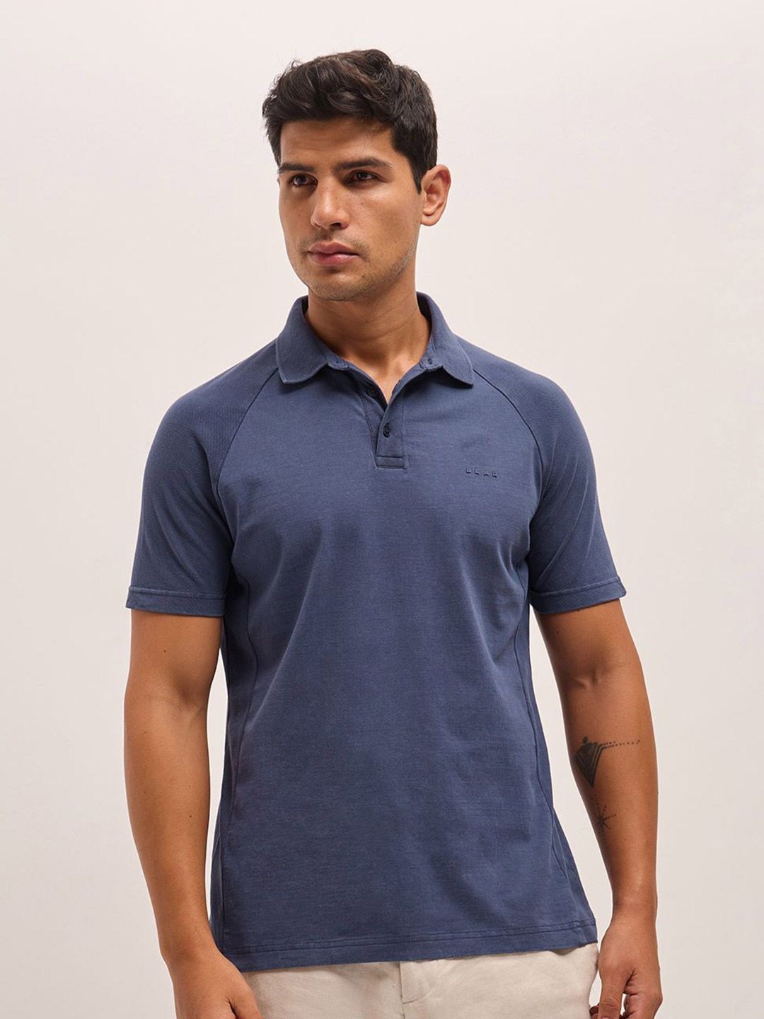 THE BEAR HOUSE Men Solid Polo Collar Pure Cotton T-shirt
