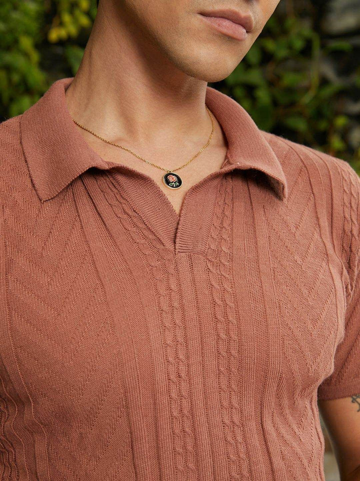 Campus Sutra Men Self Design Polo Collar Cotton T-shirt