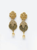 Anouk Gold-Plated Stone Studded & Beaded Crescent Shaped Drop Earrings