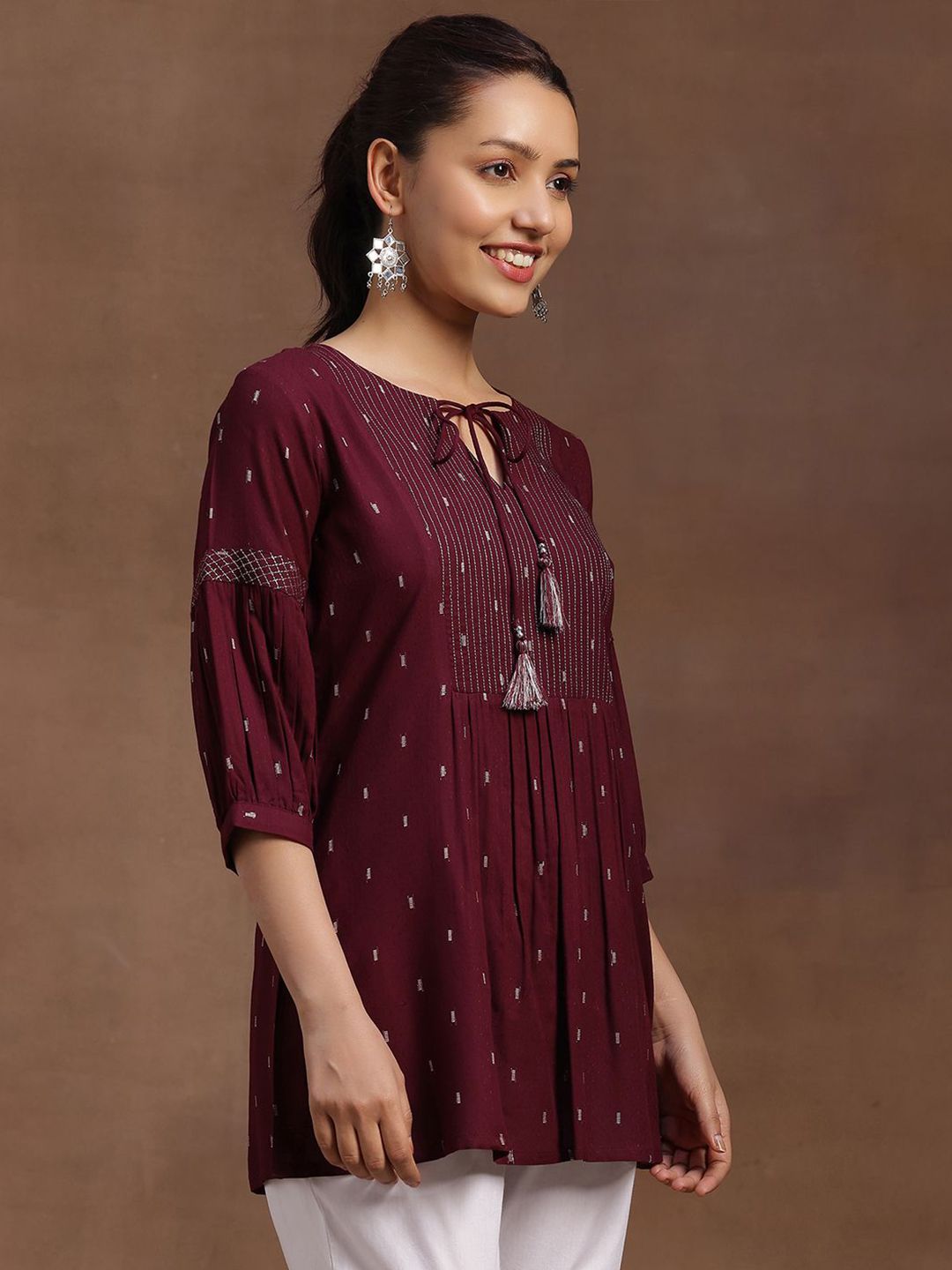 Libas Geometric Woven Design Dobby Pleated Kurti