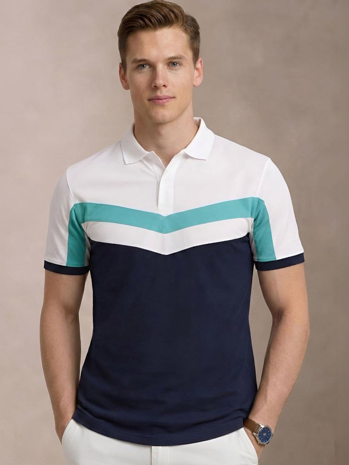 ADRO Men Colourblocked Polo Collar T-shirt