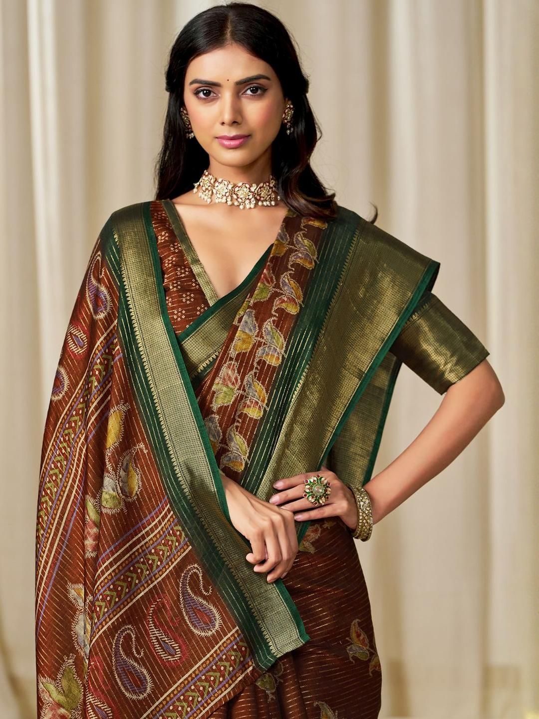 KALINI Woven Design Zardozi Silk Blend Zari Border Saree