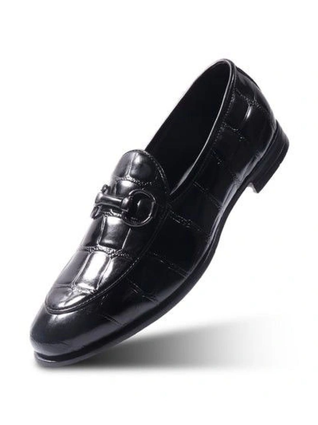 MONKSTORY Black Horsebit Smart Croc-Effect Slip-Os
