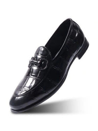MONKSTORY Black Horsebit Smart Croc-Effect Slip-Os