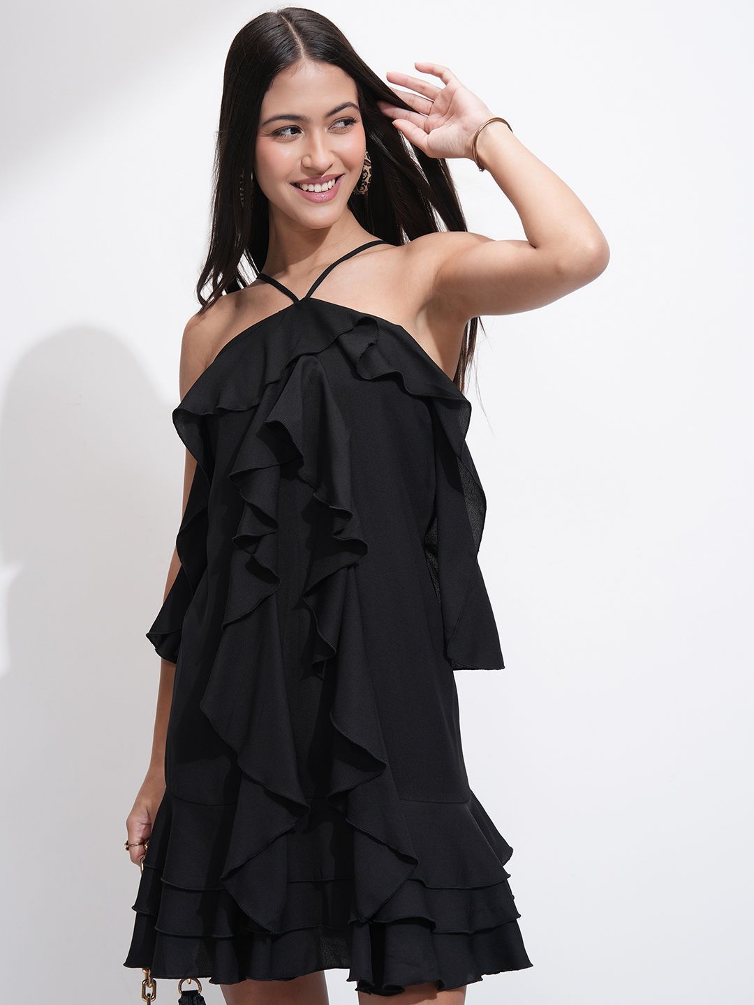 Tokyo Talkies Women Printed Full Sleeve Mini Wrap Dress