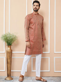 See Designs Ethnic Motifs Woven Design Mandarin Collar Silk Jacquard Straight Kurta