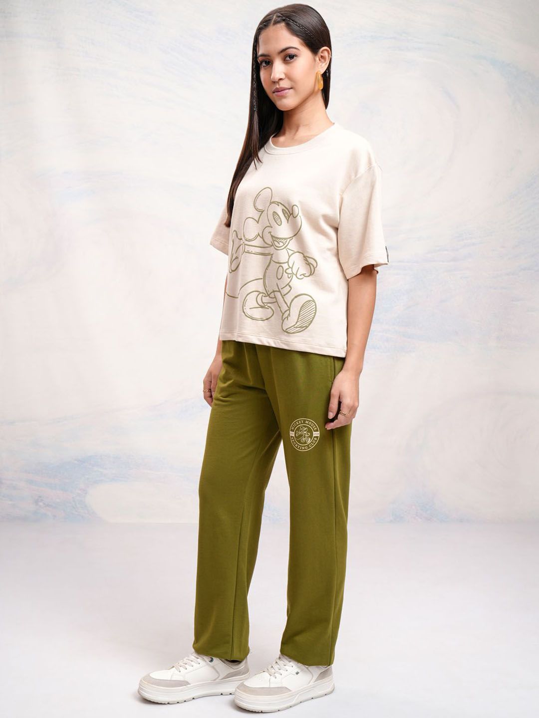 Tokyo Talkies Women Disney Mickey Mouse Printed Round Neck T Shirt & Jogger