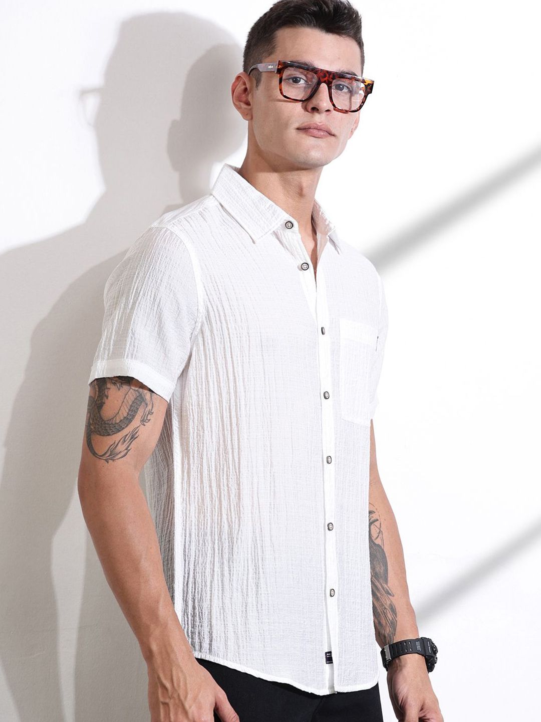 Thomas Scott Men Smart Slim Fit Spread Collar Textured Casual Shirt