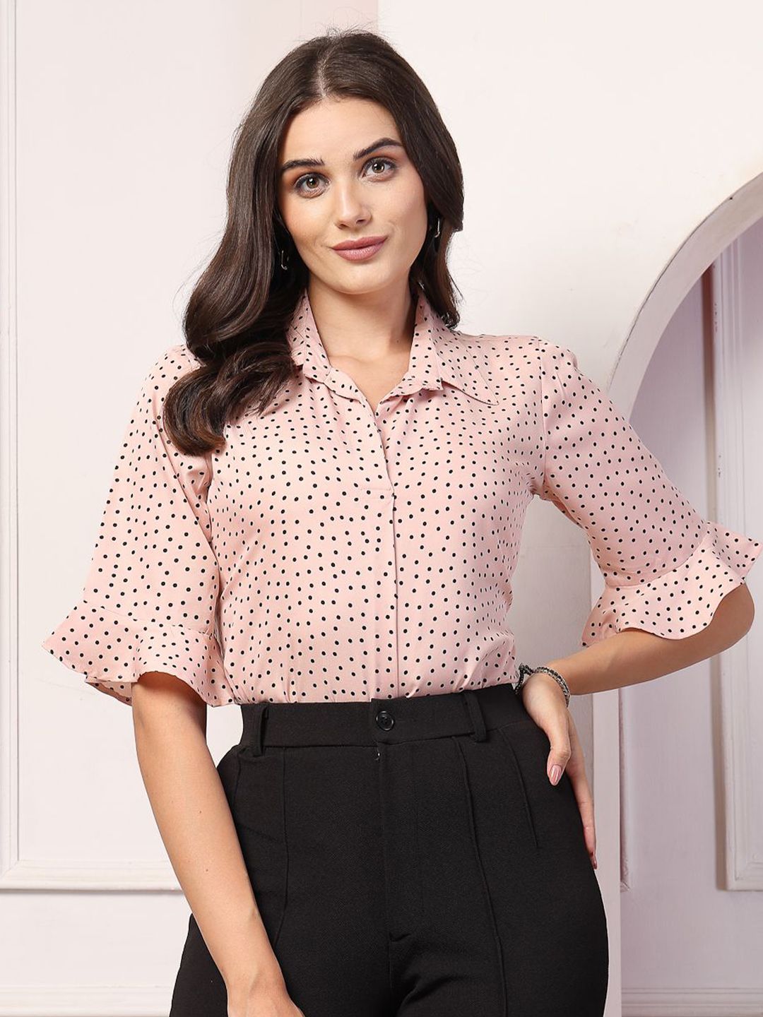 Style Quotient Women Polka Dot Printed Shirt Style Top
