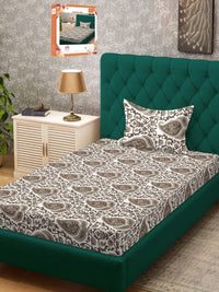 Myntra Elegant Homes Beige Paisley Polycotton Breathable 300 TC Single Cadar Halus dengan Sarung Bantal-89 x 59 inci