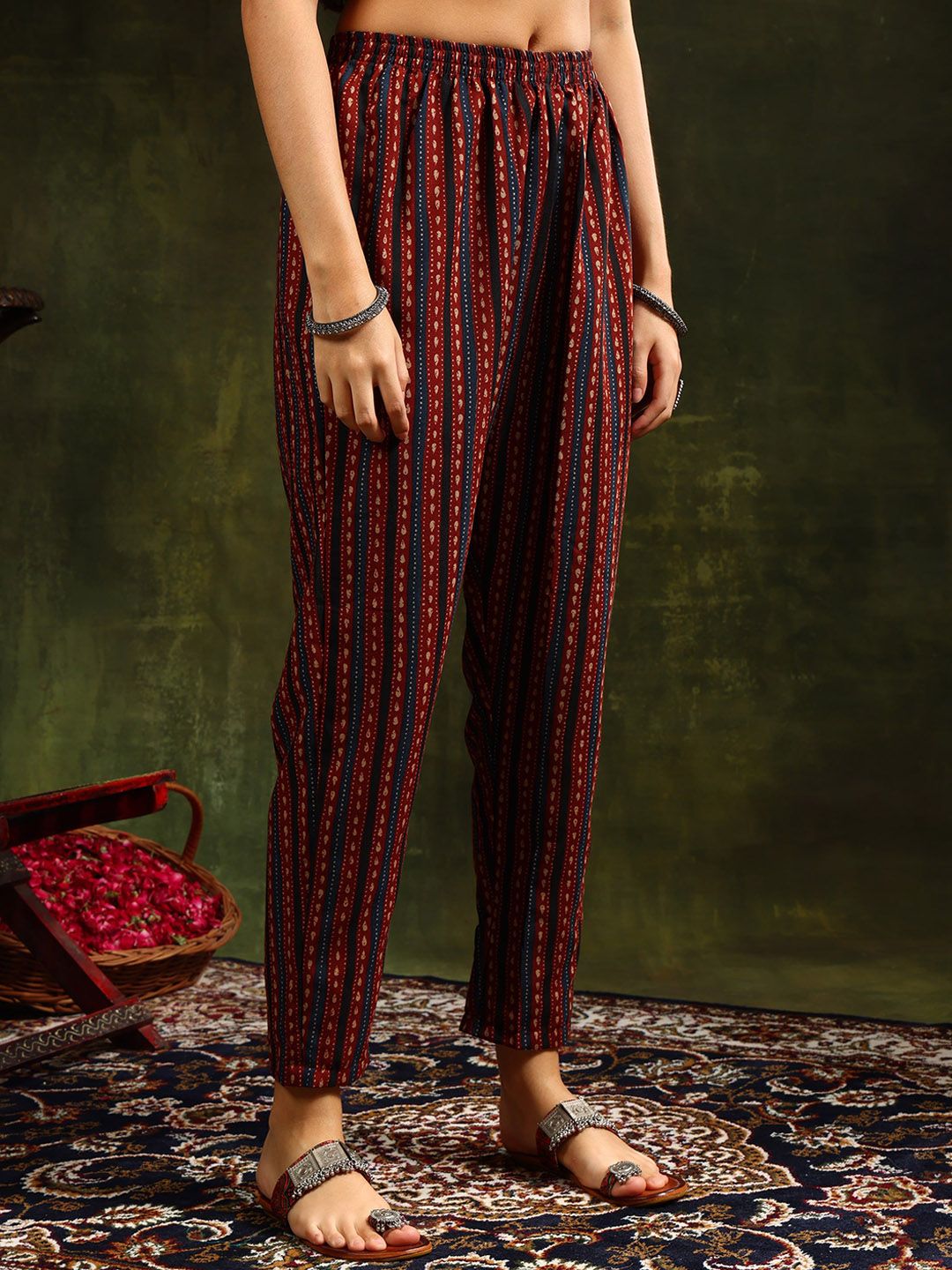 KALINI Ethnic Motifs Printed Anarkali Kurta With Trousers & Dupatta