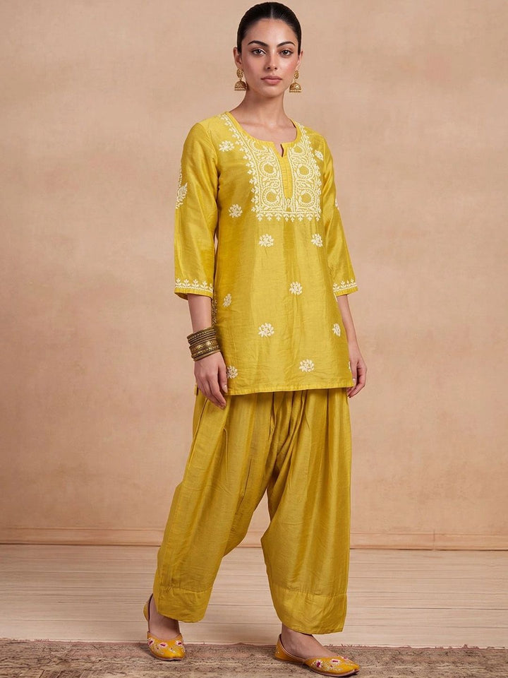 House of Chikankari Women Ethnic Motifs Embroidered Regular Chikankari Kurta with Patiala