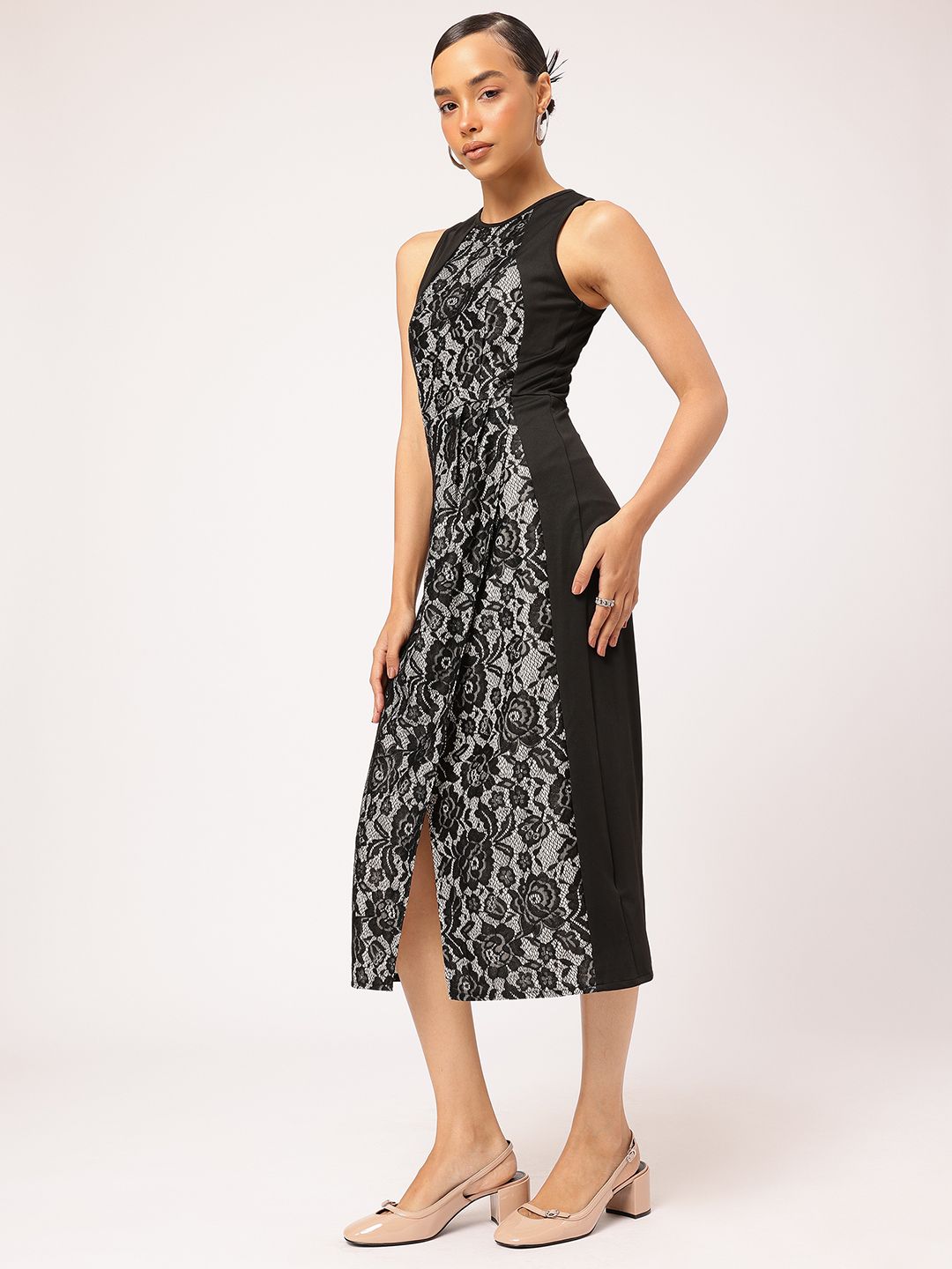 DressBerry Lace Sheath Midi Dress With Slit