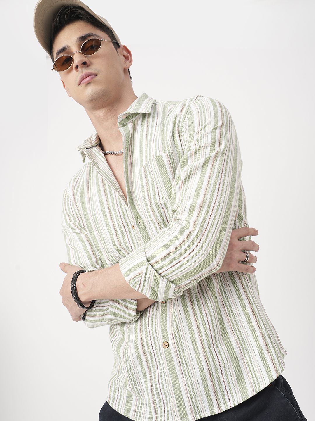VASTRADO Men Classic Fit Spread Collar Vertical Striped Cotton Casual Shirt