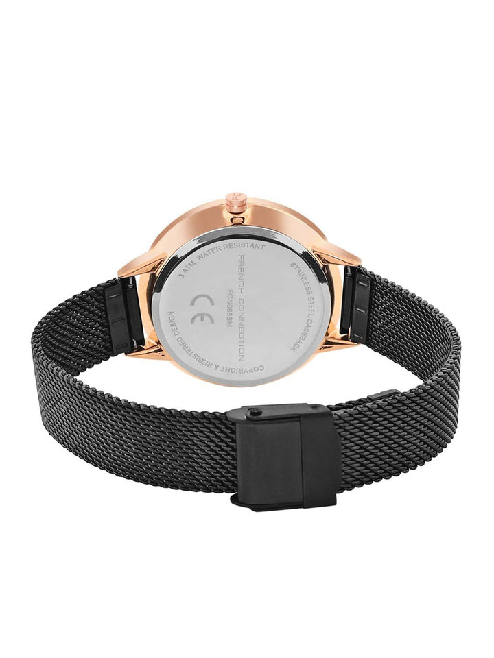 French Connection Women Embellished Dial & Stainless Steel Bracelet Style Straps Analogue Multi Function Watch