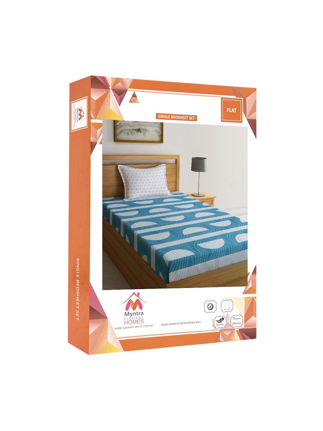 Myntra Elegant Homes Blue & Grey Geometric Printed 300 TC Single Bedsheet Set
