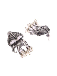 PANASH Silver Plated Elephant Shaped Oxidized Elephant Shaped Drop Earrings