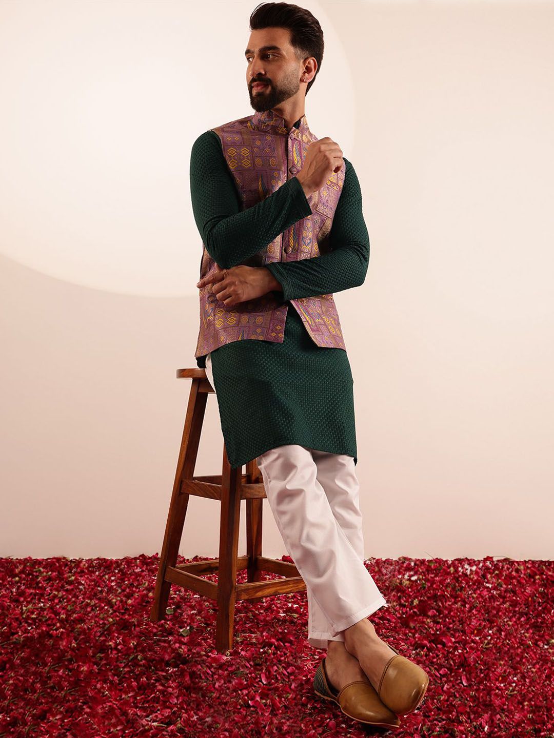 SOJANYA Jaket Nehru Brocade Rekaan Geometrik