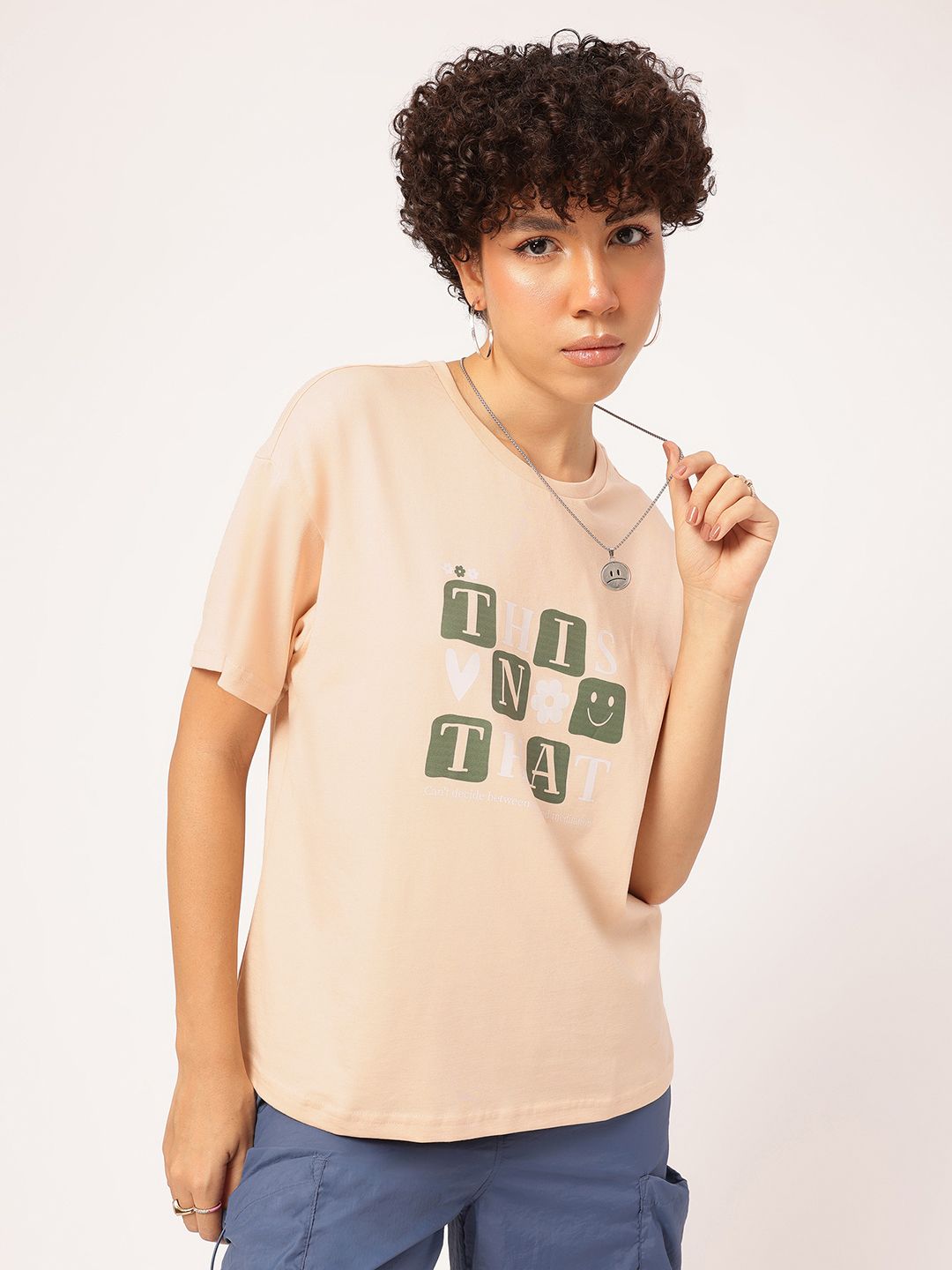 DressBerry Checker Typography Statement Dropped-Ease T-Shirt