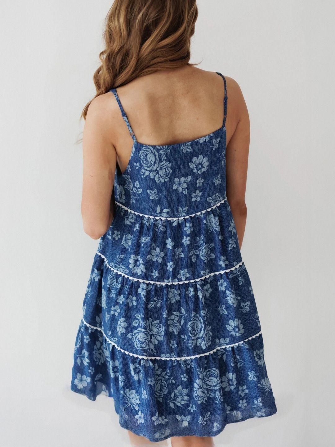 all about you Tropical Printed Shoulder Straps Tiered A-Line Mini Dress
