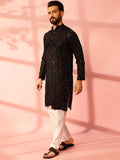Anouk Geometric Embroidered Band Collar Mirror Work Cotton Straight Kurta