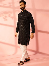 Anouk Geometric Embroidered Band Collar Mirror Work Cotton Straight Kurta