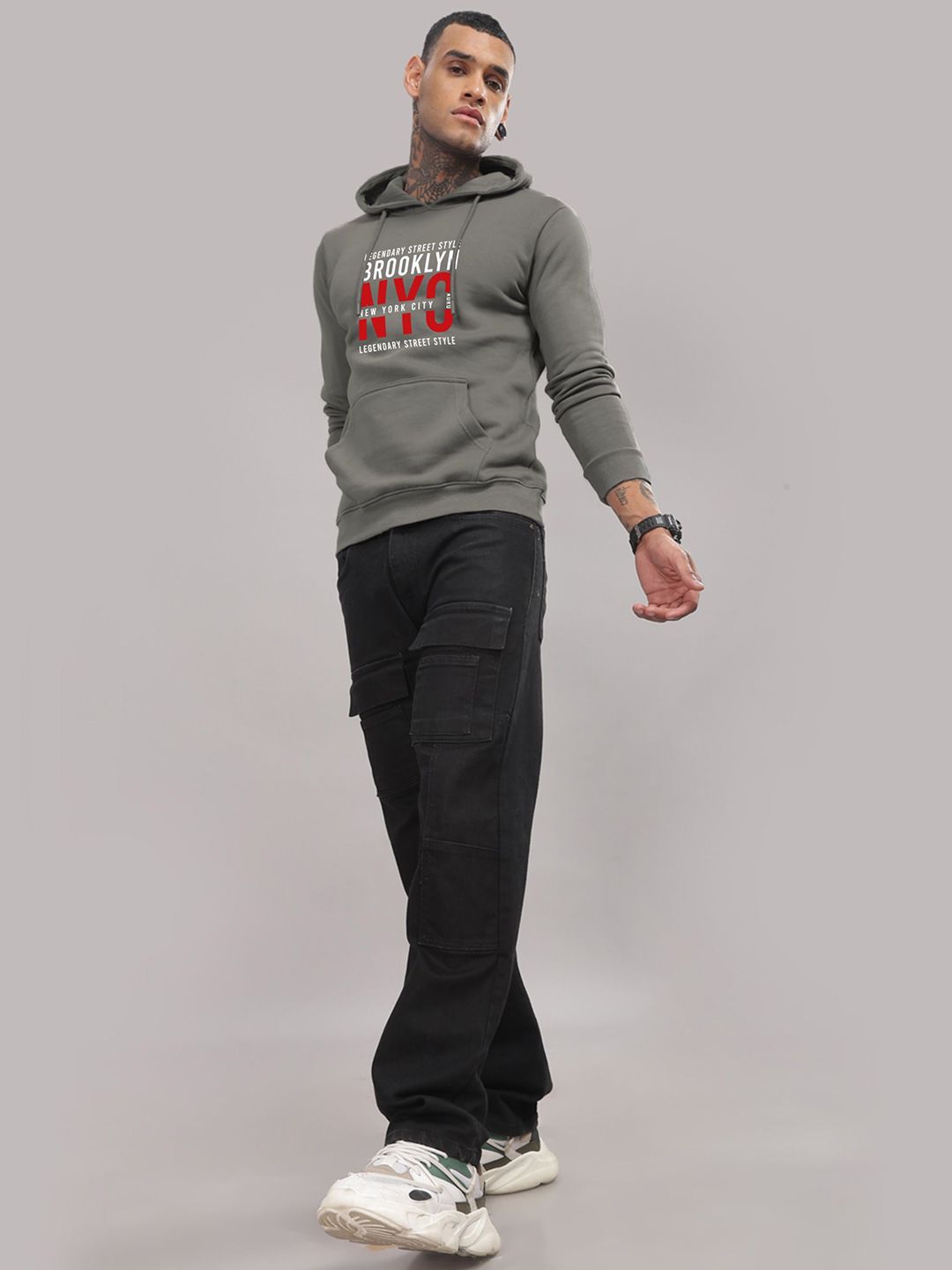 ADRO Men Printed Hooded Pullover Sweatshirt