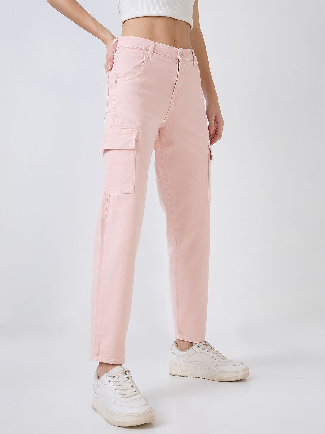 SPYKAR Women Mom Fit Mid-Rise Cotton Cargo Styles Jeans