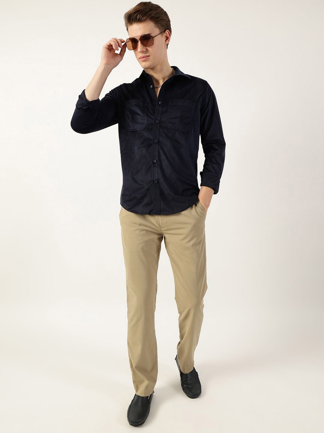 Thomas Scott Men Classic Spread Collar Textured Slim Fit Casual Shirt