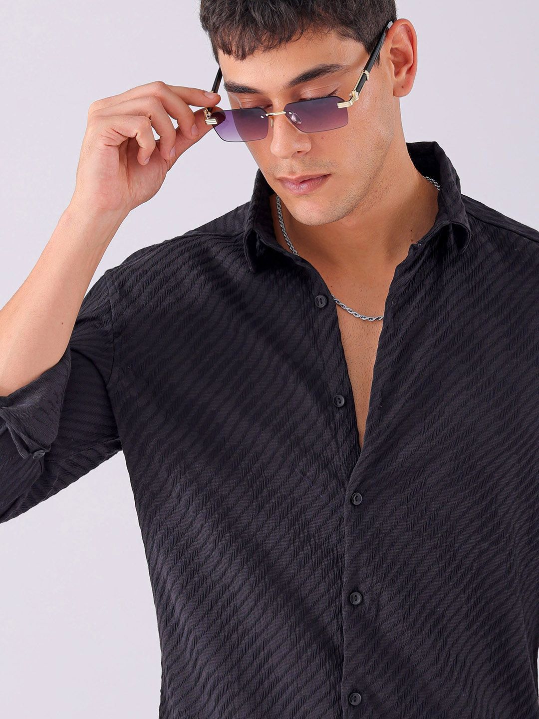 The Indian Garage Co Men Slim Fit Textured Jacquard Resortwear Shirt