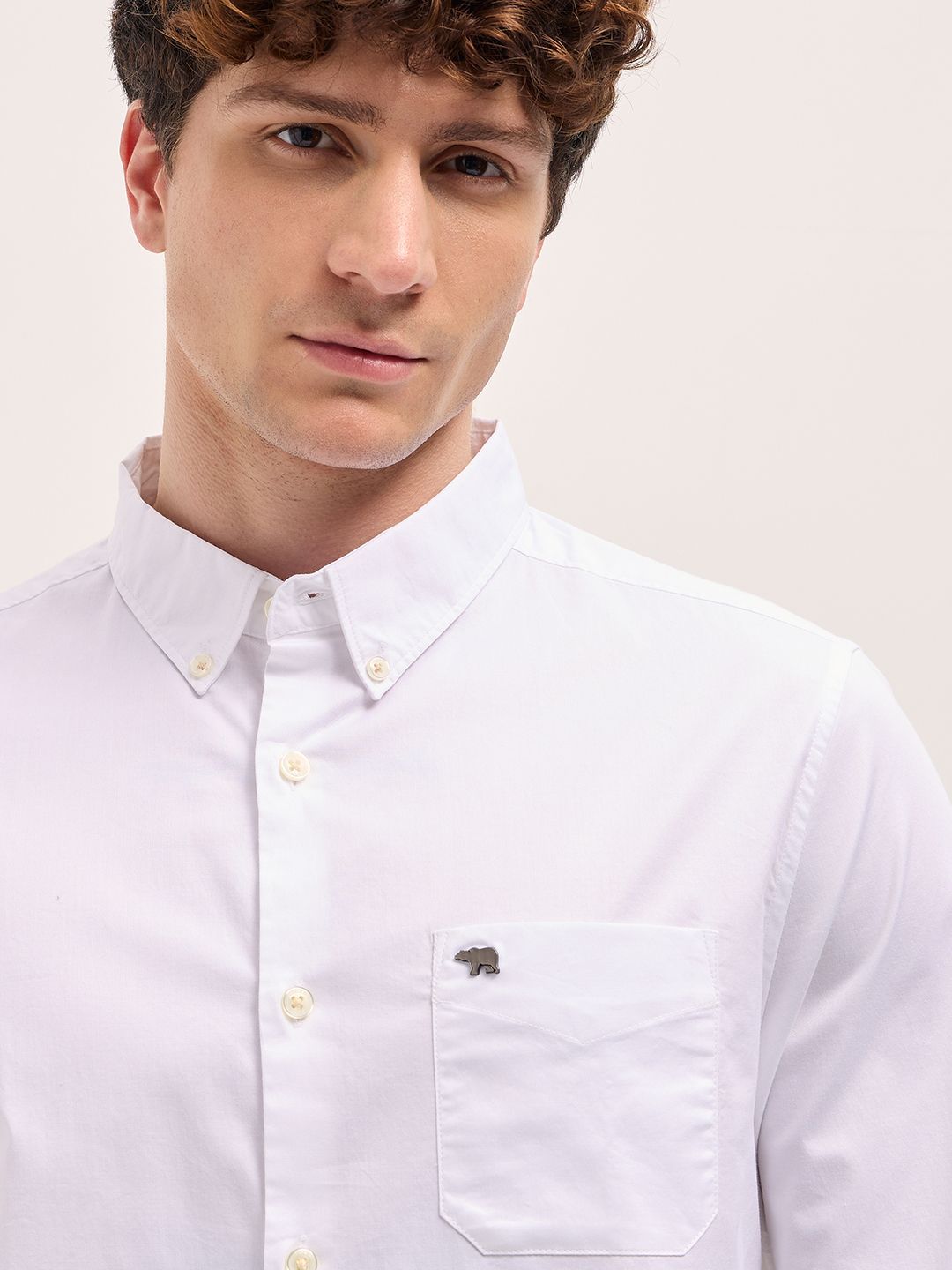 THE BEAR HOUSE Men Button-Down Collar Solid Cotton Casual Shirt